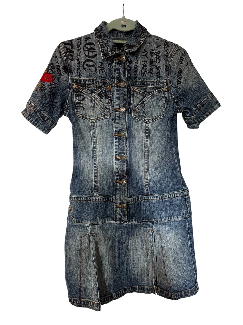 Ru Rocawear Vintage Blue Denim Drop Waist Embroidered Dress Size Medium